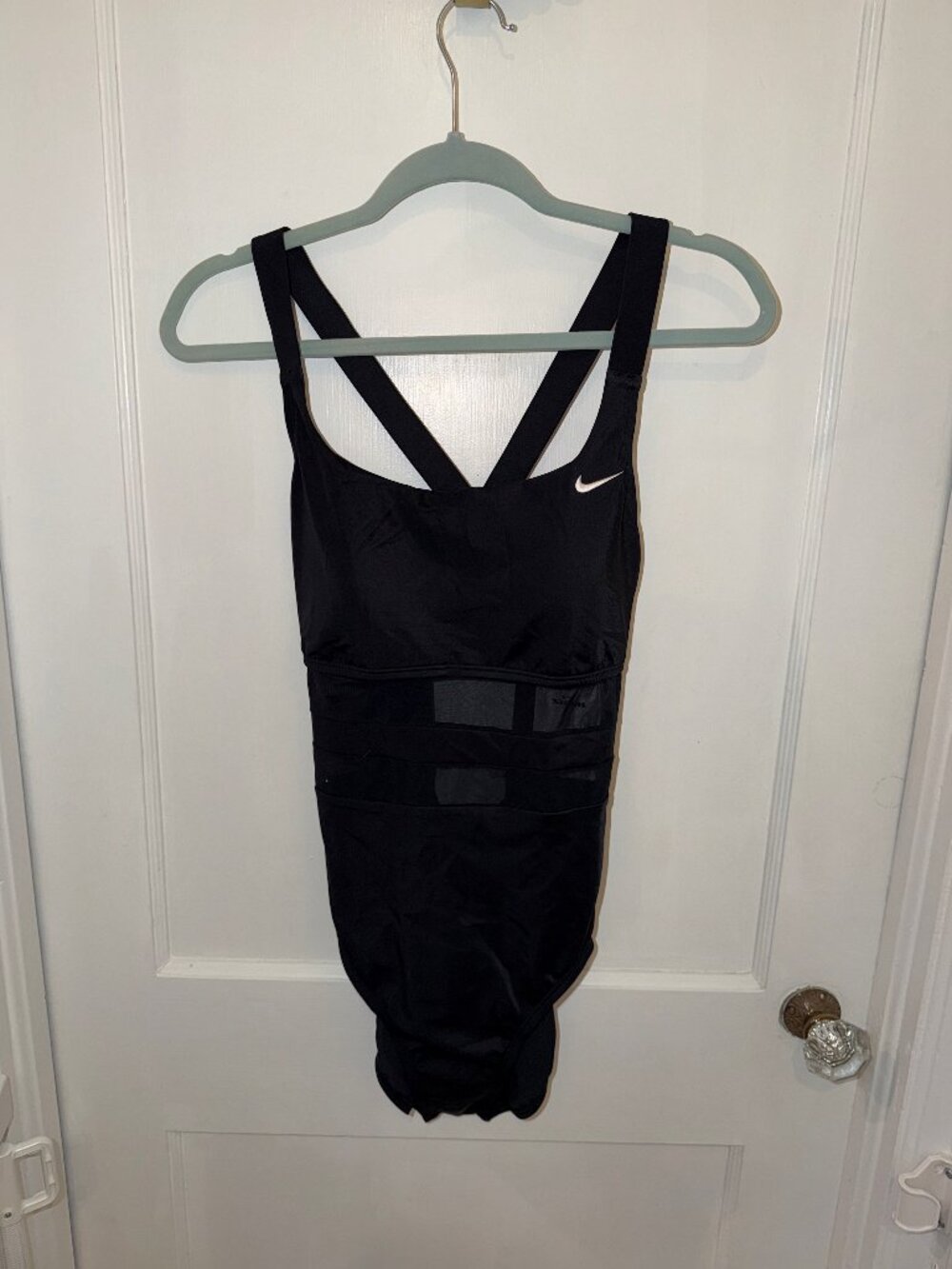 Nike Mesh Solid Edge One-Piece Swimsuit, Black, Size L, NWT